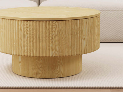 Modern Circular Coffee Table With Stripe Design And Storage Space