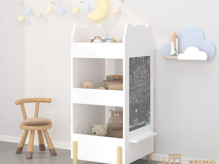 Bear Shaped Bookshelf With Chalkboard Side, 3 Tier Storage Organizer For Playroom - White