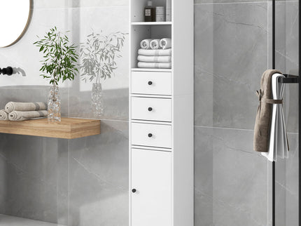 Tall Storage Cabinet With 3 Drawers And Adjustable Shelves For Bathroom