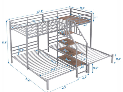 Metal Bunk Bed With Storage Shelves Staircase