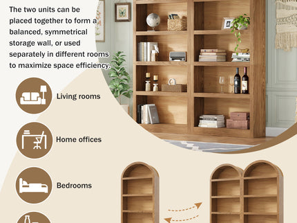 Freestanding Tall 5 Tier Display Bookcase For Living Room (Set of 2) - Brown