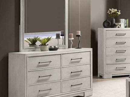 Dresser With Square Legs And Sleek Handles - Antique White