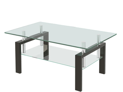 Tempered Clear Glass Coffee Table, 2-Layers Coffee Table Living Room Center Table - Black