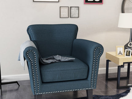 Elegant Club Chair With Nailhead Trim And Birch Wood Legs
