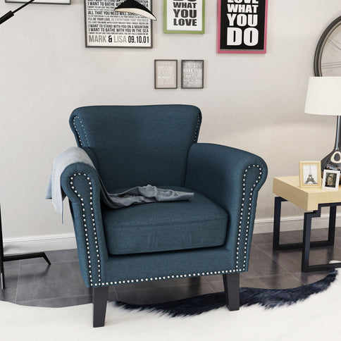 Elegant Club Chair With Nailhead Trim And Birch Wood Legs