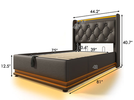 Upholstered Bed, 360 Surround LED Function, Remote Control, Hydraulic Storage Bed With USB, Type-C Charging (Without Mattress)