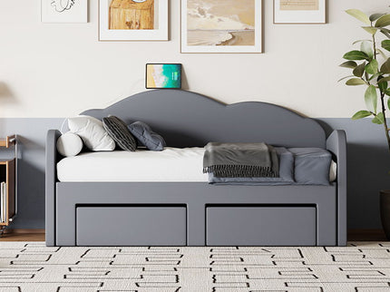 Upholstered Daybed With Cloud-Shaped Backrest, Trundle & 2 Drawers And USB Ports