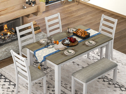 6 Piece Dining Set With 4 Upholstered Chairs & Bench - Brown / Whitewash
