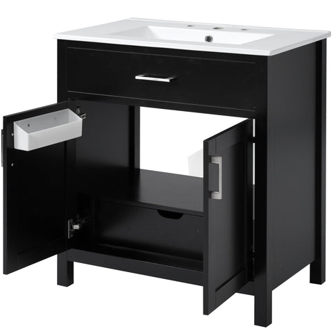 Bathroom Vanity With Sink And Ample Storage, Rectangular Undermount Sink - Black