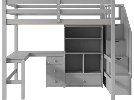 Loft Bed & L Shaped Desk, Drawers, Cabinet, And Storage Staircase