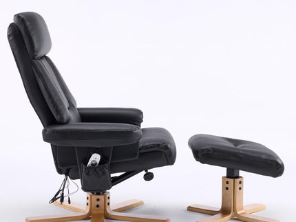 Massage Recliner With Ottoman, 360° Swivel, Heat & Vibration - Black Pu