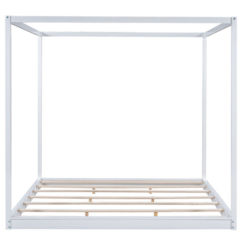 Wood Canopy Platform Bed With Support Legs And Airflow Slats