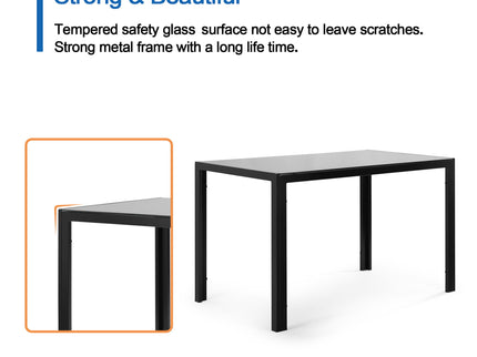 5 Pieces Dining Table Set For 4, Kitchen Room Tempered Glass Dining Table, 4 Faux Leather Chairs - Black
