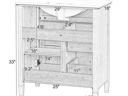 Bathroom Vanity With Sink, Flip Drawer & Adjustable Shelf - Natural