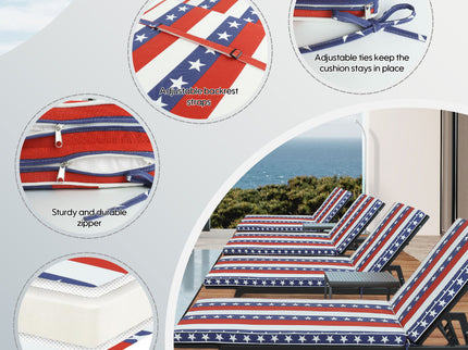 2 Piece Outdoor Chaise Lounge Cushion Set, Replacement Cushions For Patio Furniture, Flag - Red Striped