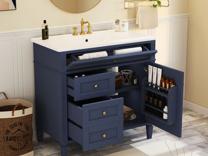 Bathroom Vanity With Top Sink, Modern Bathroom Storage Cabinet, 2 Drawers And A Tip-Out Drawer, Single Sink Bathroom Vanity - Blue