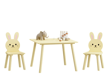 Table And Chair Set With 2 Bunny Chairs, Children's Activity Table For Toddlers, Cute Animal Design - Yellow