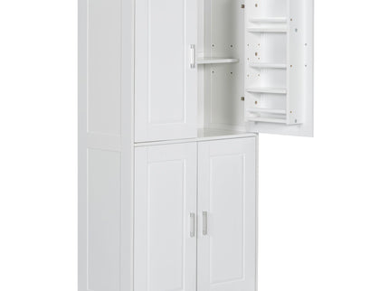 Tall And Wide Bathroom Floor Storage Cabinet With 4 Doors, Adjustable Shelves - White