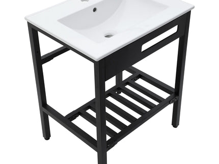 Console Sink With Legs, 24" X 18", Durable Porcela With Frame - White / Black