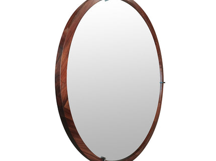 Hausen - Mid-Century Modern Round Accent Wall Mirror - Brown Walnut