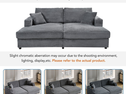 Oversized Loveseat Chaise With 2 USB Ports, 2 Cup Holders And 2 Throw Pillows