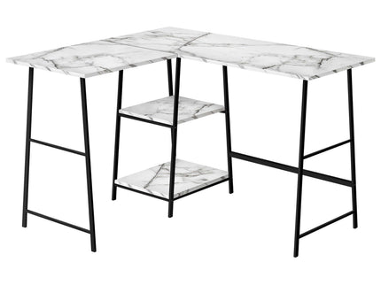 Computer Desk, Home Office, Corner, Storage Shelves, L Shape, Work, Laptop, Marble Look Laminate, Contemporary, Modern