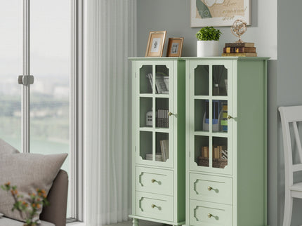 Minimalism Buffet Cabinet With Glass Doors And Double Drawer
