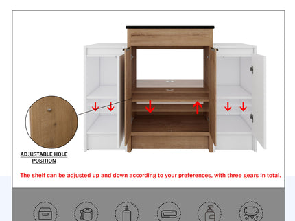 48" Freestanding Bathroom Vanity With Sink And 2 Storage Cabinets, Soft Closing Door - Glossy White / Imitative Oak