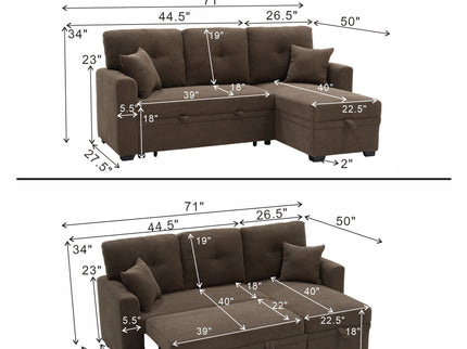 Sleeper Sectional With Pull Out Bed, Reversible Chaise
