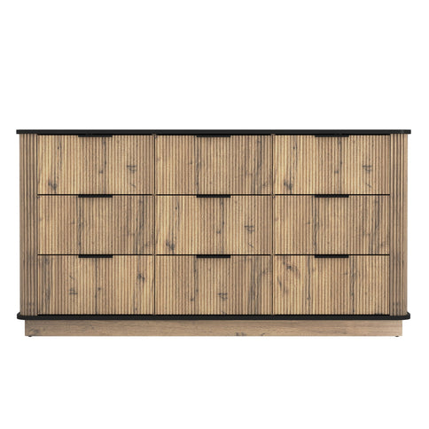 Modern 9 Drawer Cabinet With Metal Rounded Corners Multi Functional Storage - Black
