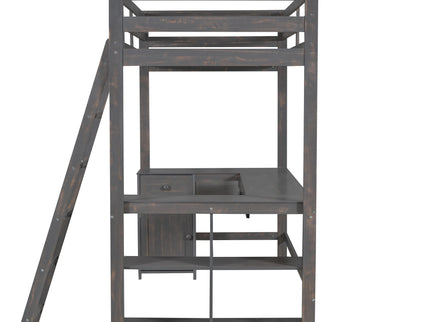 Loft Bed With U-Shaped Desk, Drawers, And Storage Shelves