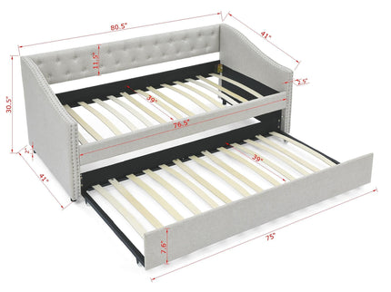 Upholstered Tufted Daybed With Drawers, Waved Arms
