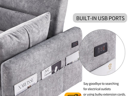 Pull Out Sleep Sofa Bed Loveseats Sofa Couch With Adjsutable Backrest, Storage Pockets, 2 Soft Pillows, USB Ports For Living Room, Bedroom, Apartment, Office