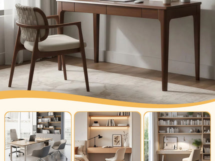 Desk With Drawers, Smooth Edge Design - Walnut