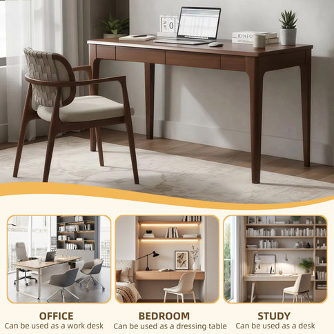 Desk With Drawers, Smooth Edge Design - Walnut