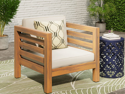 Outdoor Acacia Wood Patio Chair With Fabric Cushion