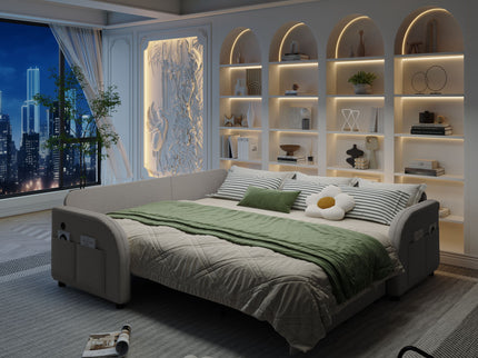 L-Shaped Couch With Pull-Out Bed, Oversize Convertible Sleeper Sofa With Side Pocket & USB Port