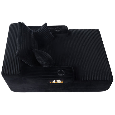 Convertible Chaise Lounge Chair & Wide Armrest & Throw Pillows - Black