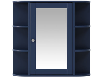 Bathroom Wall Storage Cabinet With Mirror And Adjustable Shelf, 6 Open Shelves