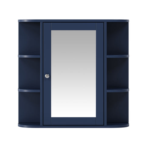 Bathroom Wall Storage Cabinet With Mirror And Adjustable Shelf, 6 Open Shelves