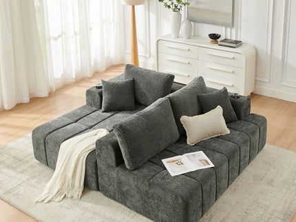 L - Shaped Sectional Sofa With Cup Holders & Side Pockets