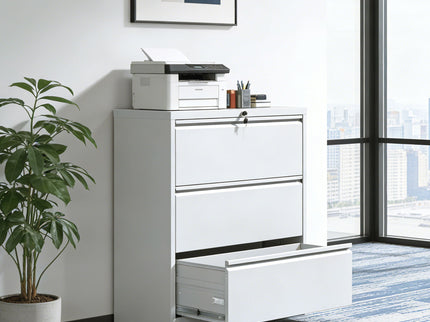 Lateral File Cabinet, Locking Heavy Duty, Anti-Tip Safety Interlock, Vertical Storage For Letter/Legal/A4 Files