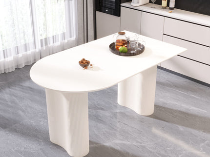 Modern Cream Style Dining Table With Round Wave Legs, 4 - 8 Person - Cream White