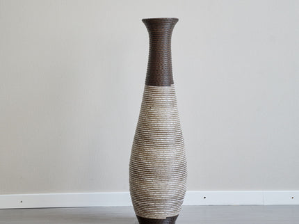 Tall Standing Designer Floor Vase Durable Artificial Rattan Elegant 2 Tone Finish Ideal Decor Accent For Living Room, Bedroom, Entryway Stylish Home Decor Statement Piece - Black / Gray