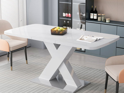 Rectangle Dining Table, Stretchable, X Shape Legs - White