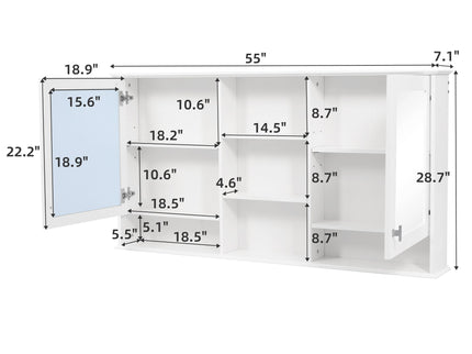 Wall Mount Mirror Cabinet With Adjustable Shelves - White