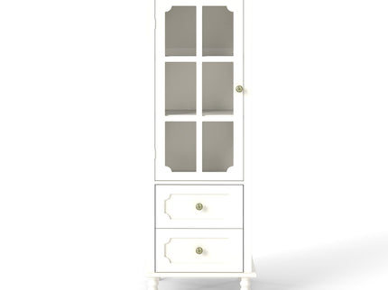 Minimalism Buffet Cabinet With Glass Doors And Double Drawer