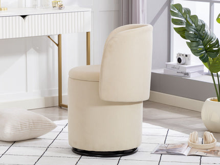 Barrel Chair, Built In Storage, 360° Swivel - Beige
