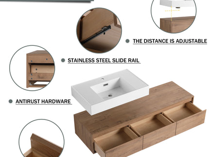 Modern Wall Mounted Bathroom Vanity With Resin Sink And Soft Close Drawer