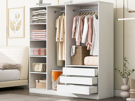 Doorless Storage Wardrobe For Dedroom With Shelves And 3 Drawers
